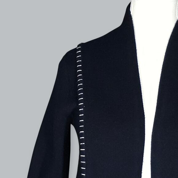 Magaschoni Sweater Womens XS Cardigan Open Front Long Contrast Stitch Pockets - Picture 2 of 9